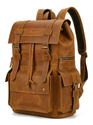 Sac à dos ville cuir véritable 17 pouces vintage voyage - Vue 1 - Sac à dos ville